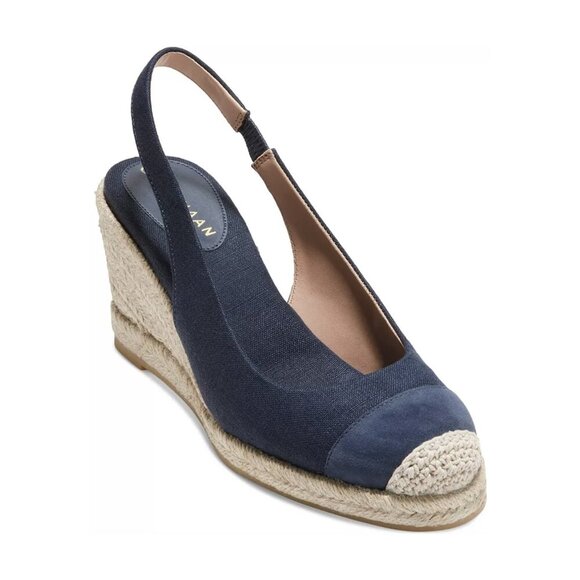 Cole Haan Cloudfeel Denim Slingback Espadrille Wedge Pumps, Navy, 6.5B - Picture 1 of 12